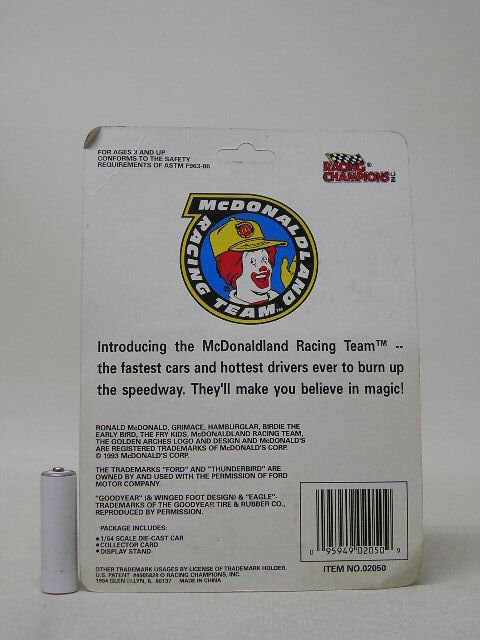 ■RACING CHAMPIONS 1994 EDITION McDONALD LAND RACING TEAM マクドナルド ハンバーグラー ミニカー