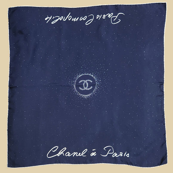 ☆シャネルChanel スカーフ 星空 紺地に白 メティエダール ☆シャネルChanel スカーフ 星空 紺地に白 メティエダール