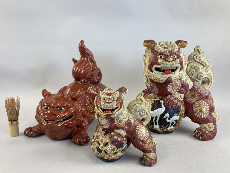 九谷焼 玉乗り獅子 赤獅子狛犬 陶器 魔除け 不味い 置物 縁起物 九谷焼 玉乗り獅子 赤獅子狛犬 陶器 魔除け 不味い 置物 縁起物