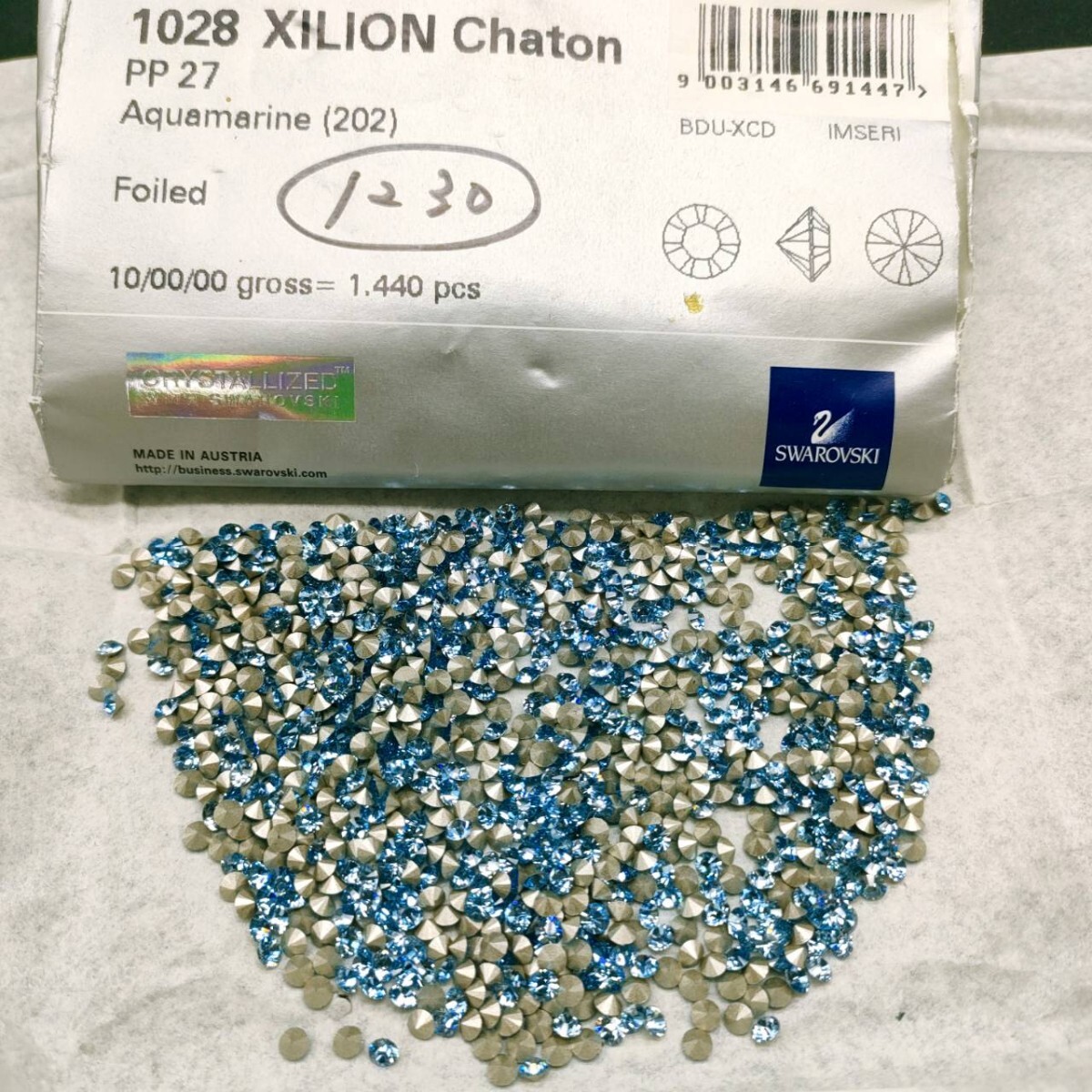 ☆ほぼ未使用 SWAROVSKI スワロフスキー ヴィンテージ ルース 約1200個 1028 27PP 10gross Aquamarine 202 アクアマリン グルーデコ R-443