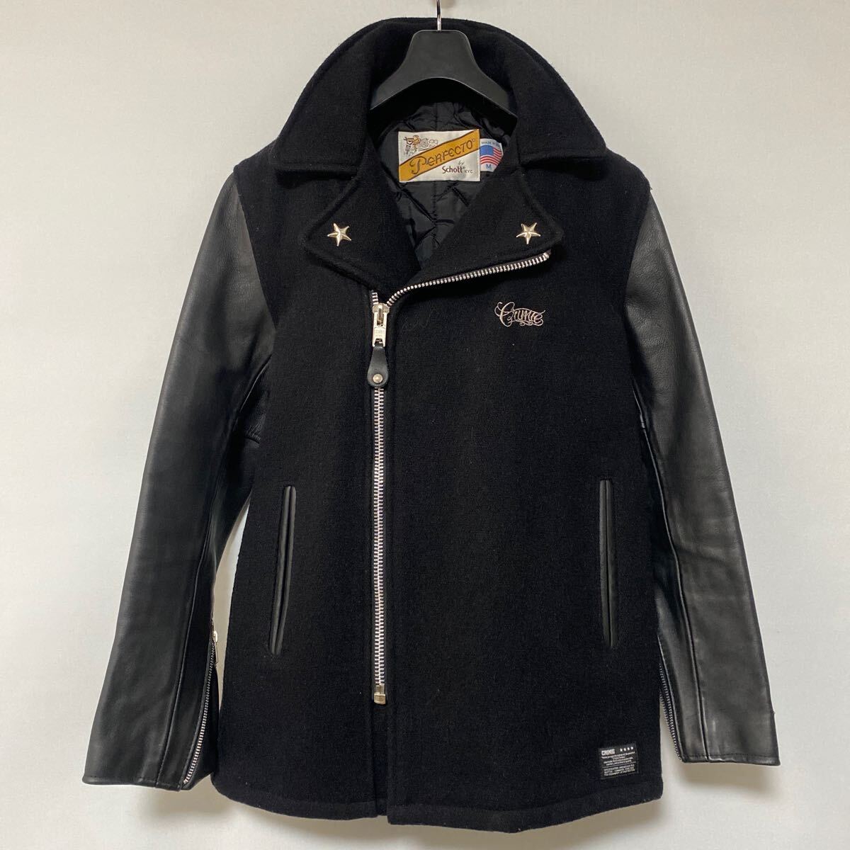 美品 名作 CRIMIE schott ワンスター 袖 革 中綿 ライダース p 美品 名作 CRIMIE schott ワンスター 袖 革 中綿 ライダース p