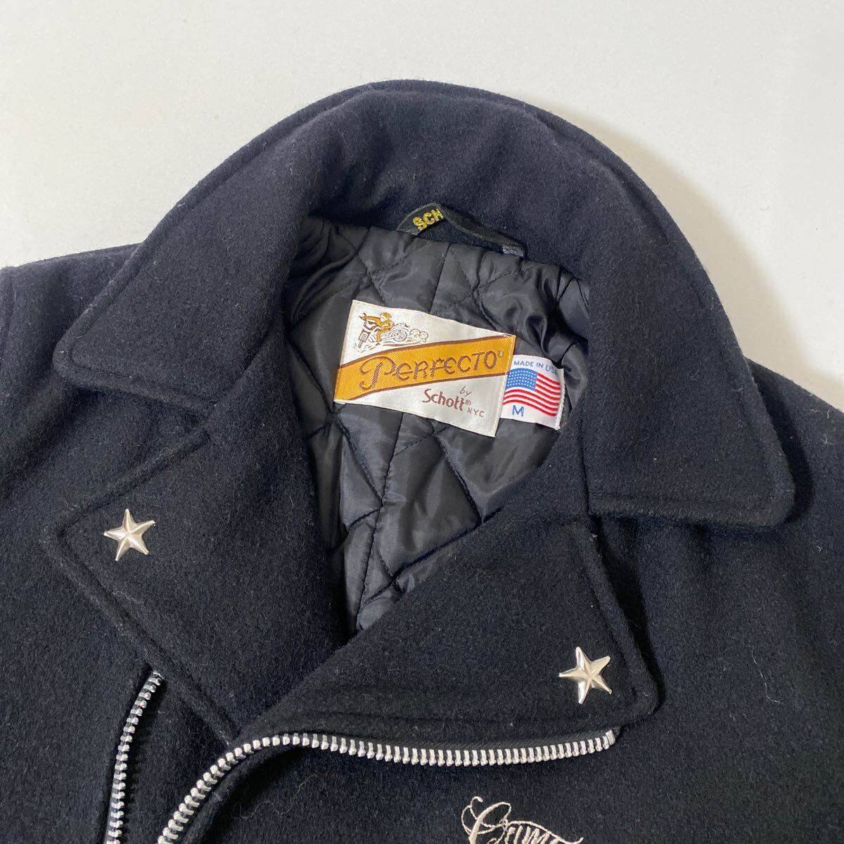 美品 名作 CRIMIE schott ワンスター 袖 革 中綿 ライダース p 美品 名作 CRIMIE schott ワンスター 袖 革 中綿 ライダース p