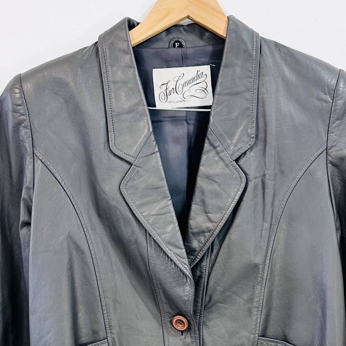 f1517ii Fur Canadia( мех Canada ) размер F( свободный размер ) кожаный жакет tailored jacket телячья кожа серый женский сделано в Японии 