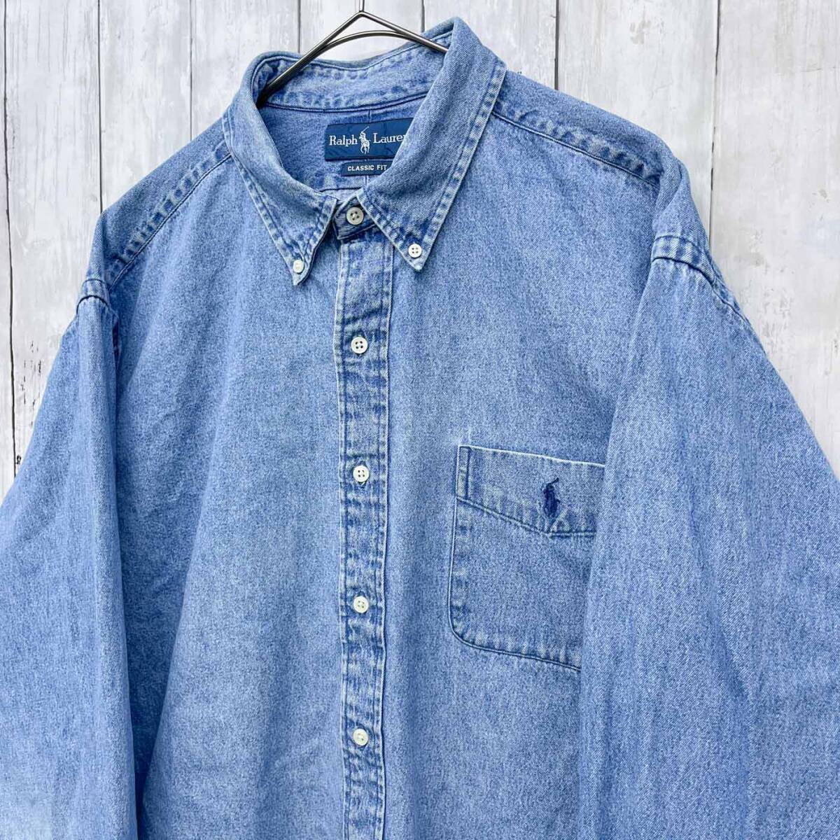 ラルフローレン Ralph Lauren CLASSIC FIT デニムシャツ 長袖シャツ メンズ ワンポイント コットン100% XXLサイズ 6-159