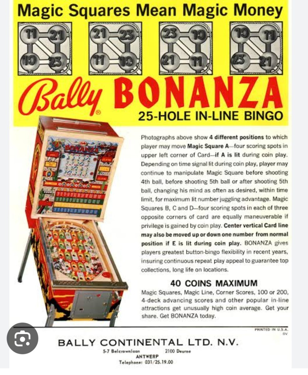 Bally BONANZA ピンボールマシン ビンゴマシン アメリカン Bally BONANZA ピンボールマシン ビンゴマシン アメリカン
