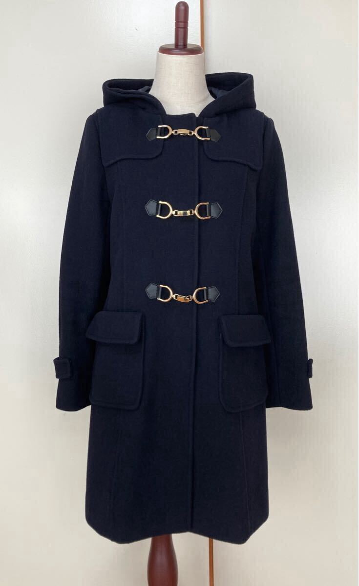 N★美品★VIS ビス★クリーニング済み★ダッフルコート レディース L 40 11号 ウール 毛50% 濃紺 ネイビー ミドル丈 アウター