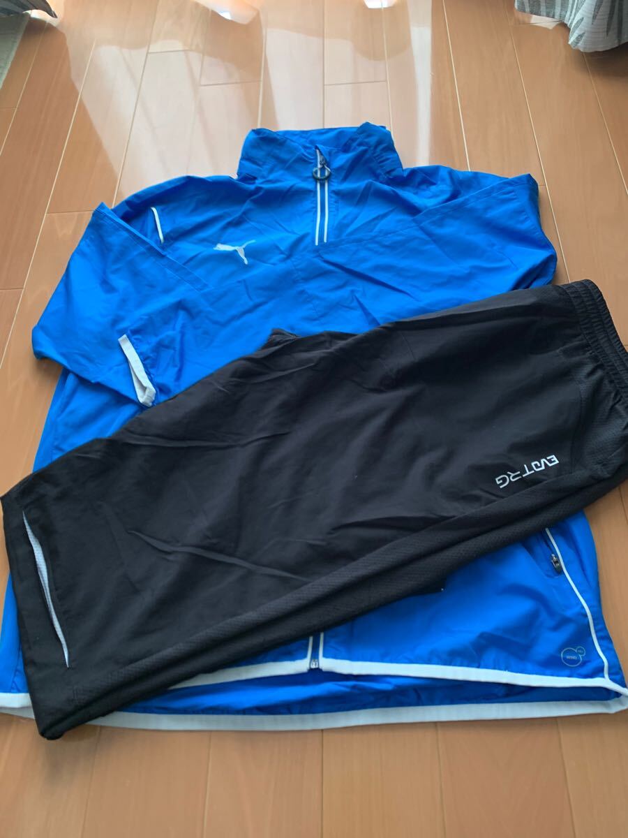 中古美品 プーマ PUMA IT evoTRG ライトウーブンジャケット パンツ ブルー ブラック サイズO 上下 セットアップ ウィンドブレーカー