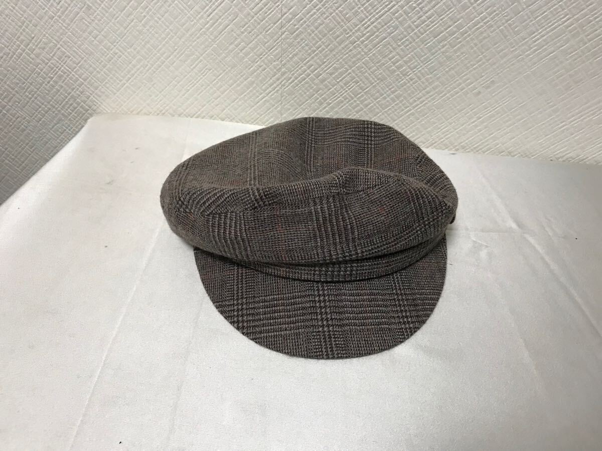 美品本物オーバーライドoverrideウールレーヨンチェック柄ワークハンチングキャップ帽子ボウシゴルフメンズレディース茶日本製57.5cm_画像2