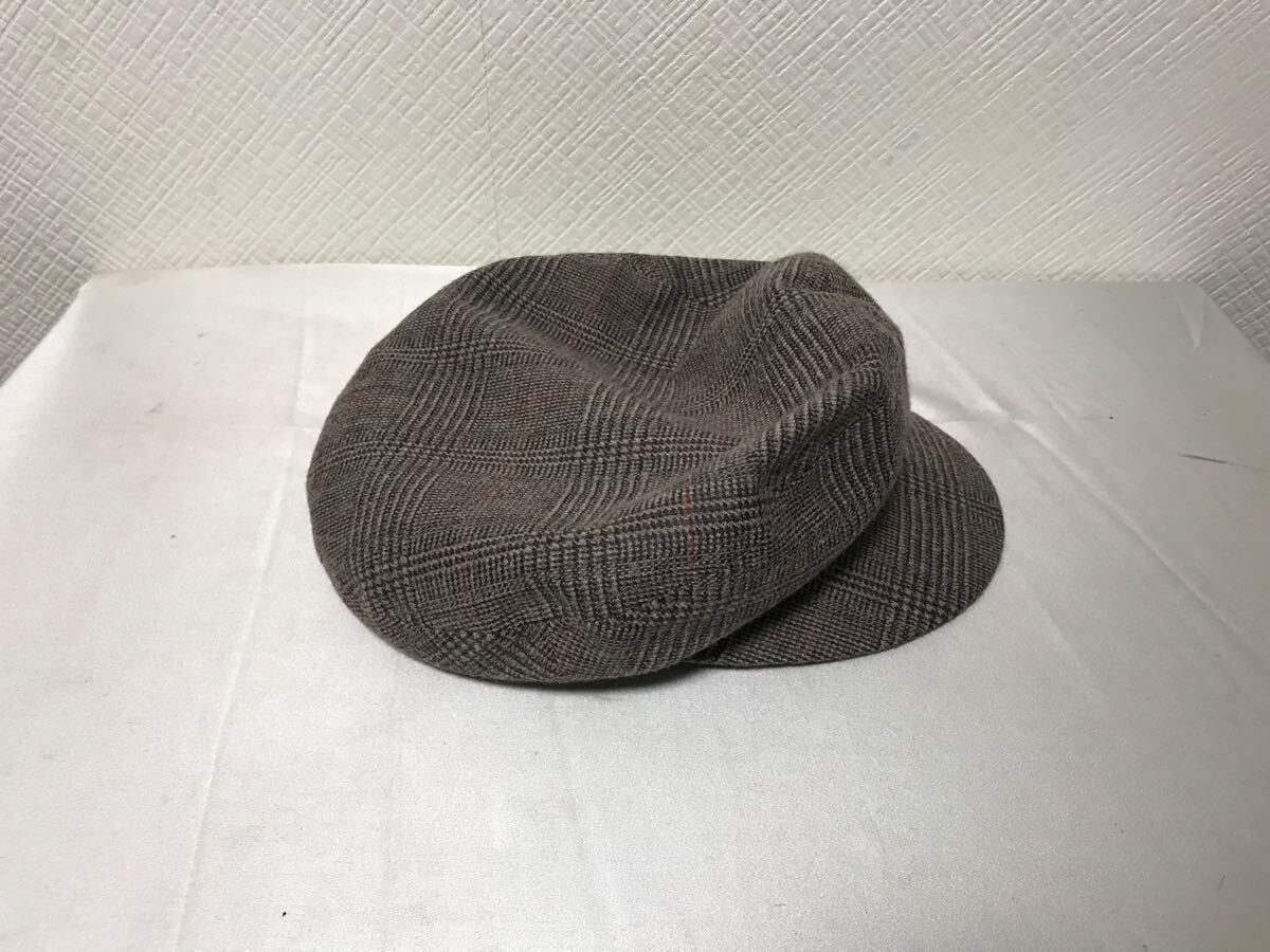 美品本物オーバーライドoverrideウールレーヨンチェック柄ワークハンチングキャップ帽子ボウシゴルフメンズレディース茶日本製57.5cm_画像3