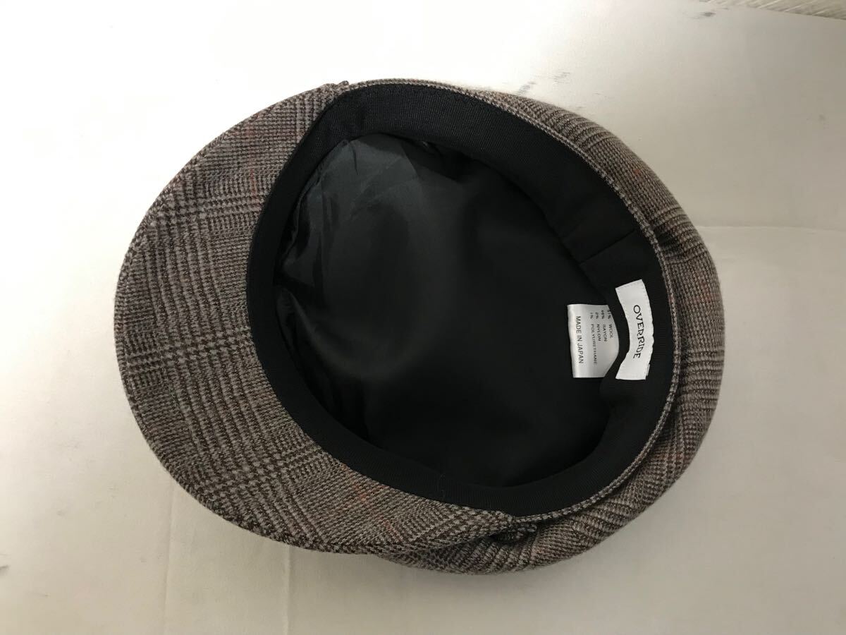 美品本物オーバーライドoverrideウールレーヨンチェック柄ワークハンチングキャップ帽子ボウシゴルフメンズレディース茶日本製57.5cm_画像6