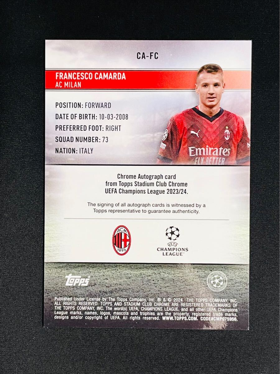Francesco Camarda RC Refrector Auto AC Milan 2023-24 Topps Stadium Club UEFA Chrome franc шахматы ko*ka maru da автограф автограф