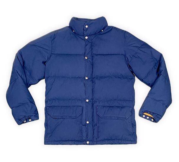 80's 米国製 ノースフェイス THE NORTH FACE 茶タグ ビンテージ ダウンジャケット ブルーネイビー イエロー S [la-1162]