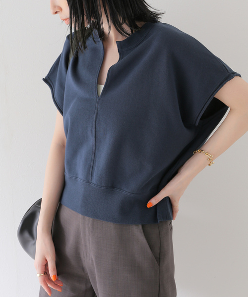 ☆ジャーナルスタンダード relume 薄手スウェット スキッパー 半袖 トレーナー ベスト/F/くすみブルー 青 紺☆