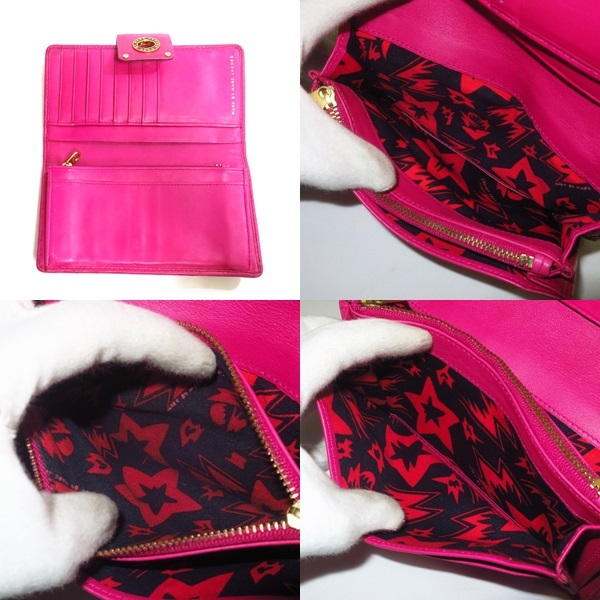MARC JACOBS マークジェイコブス ターンロック金具 二つ折り 長財布 ピンク【送料無料】【質(zhì)屋かんてい局橫浜港南店】中古品 used AB