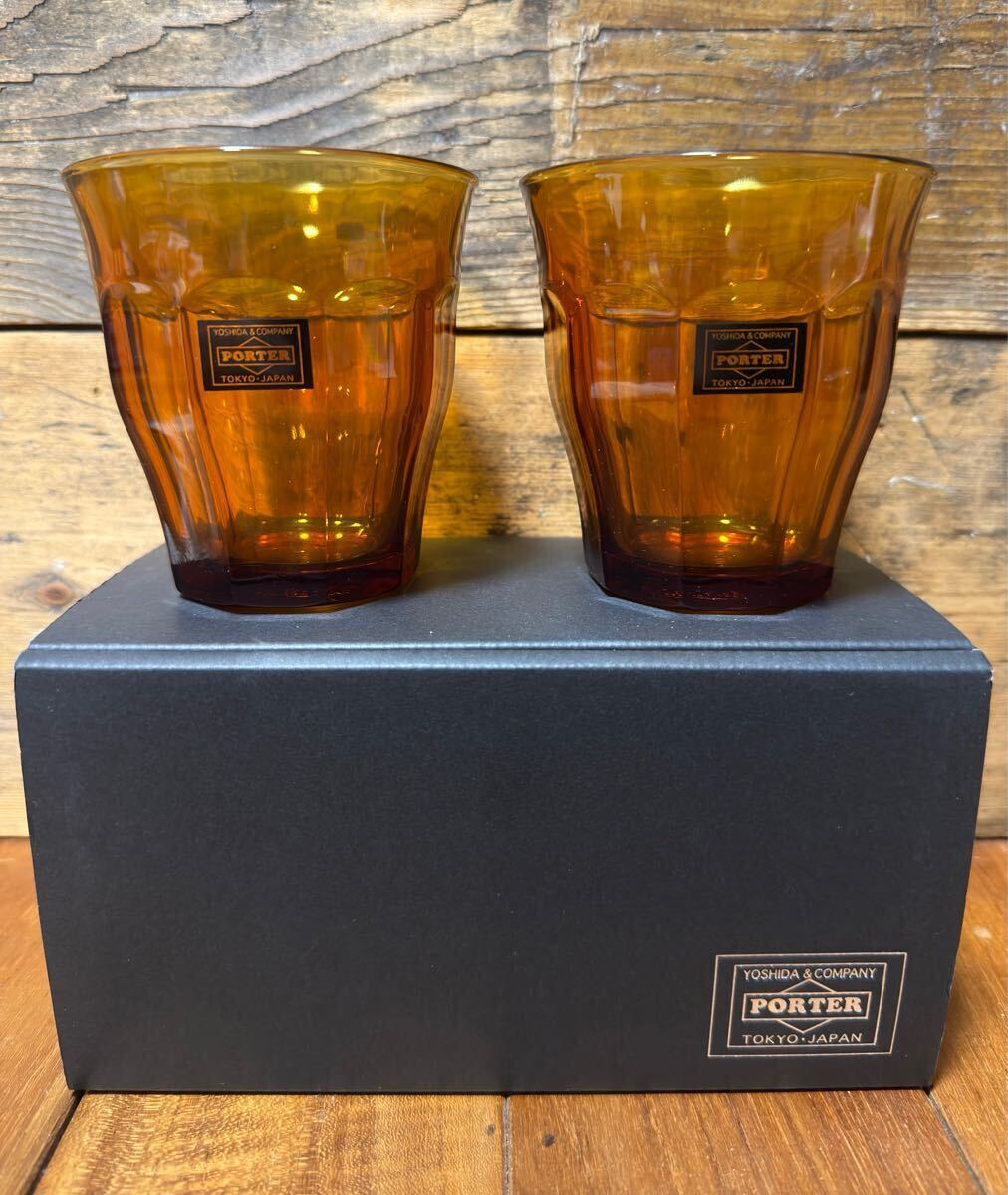 【未使用・非売品】 Porter ペアグラス / ポーター YOSHIDA 吉田カバン ノベルティ DURALEX デュラレックス ピカルディ アンバー 250cc