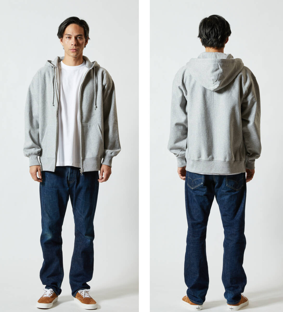 【訳有】579701 アッシュ XXL パーカー スウェット ジップアップ 裏起毛 15オンス 極厚 厚手 肉厚 フルジップ ユナイテッドアスレ_画像3