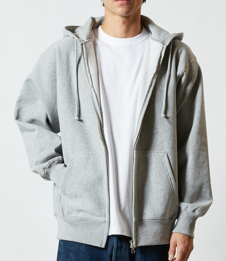 【訳有】 579701 アッシュ XXL パーカー ジップアップ 裏起毛 15オンス 極厚 厚手 肉厚 フルジップ スウェット ユナイテッドアスレ_画像2