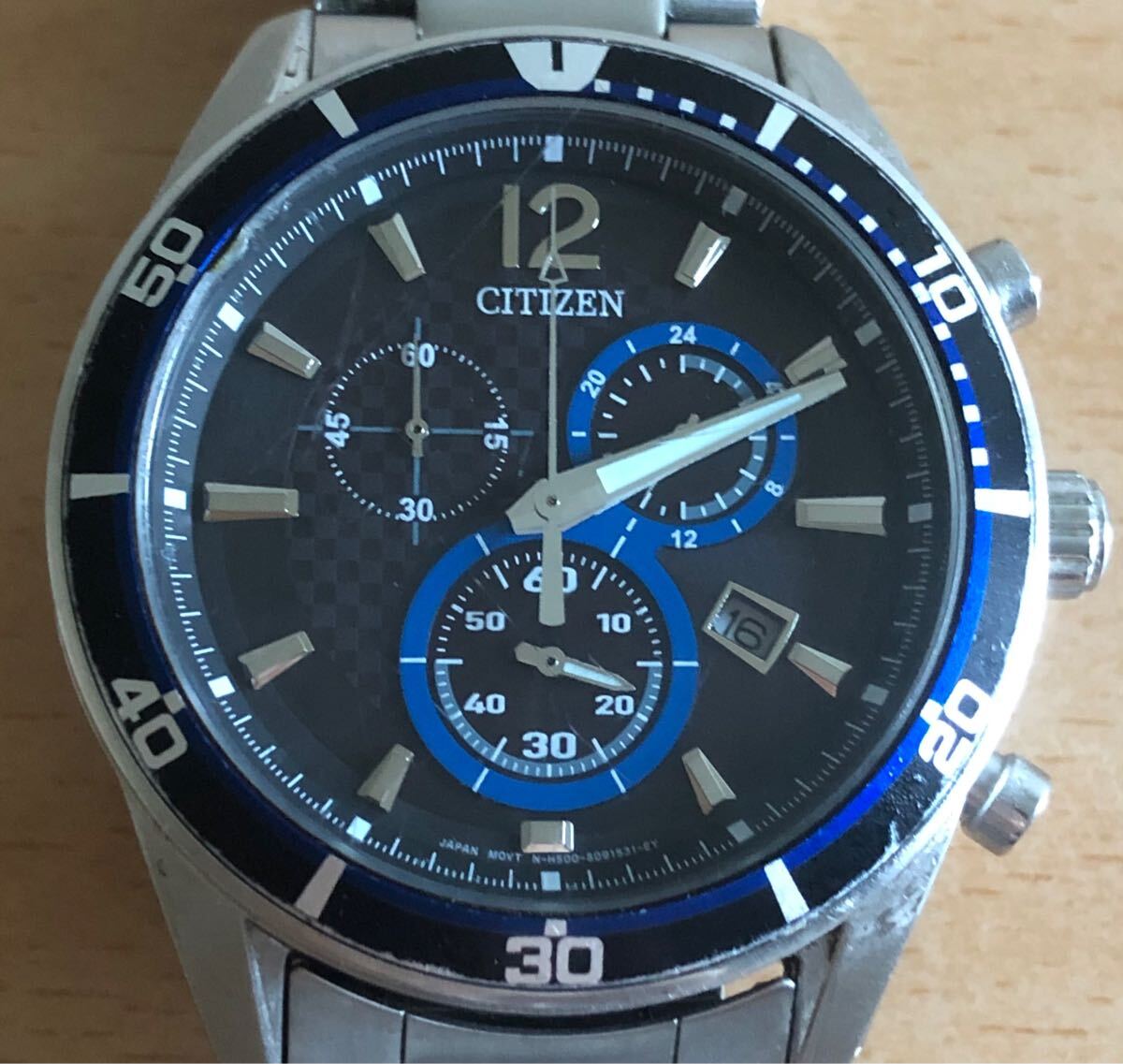 677-0411 CITIZEN シチズン　メンズ腕時計　金属ベルト　ソーラー　クロノグラフ　H500-S061083 動作確認済み