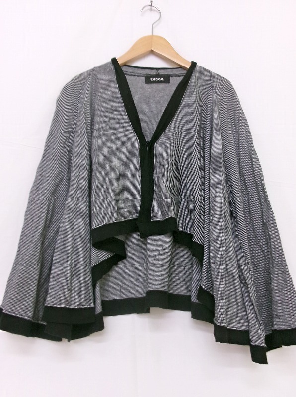 Zucca ズッカ 千鳥格子カーディガンブラック 綿100% M ZU21JO942 カーディガン　?衫　Cardigan