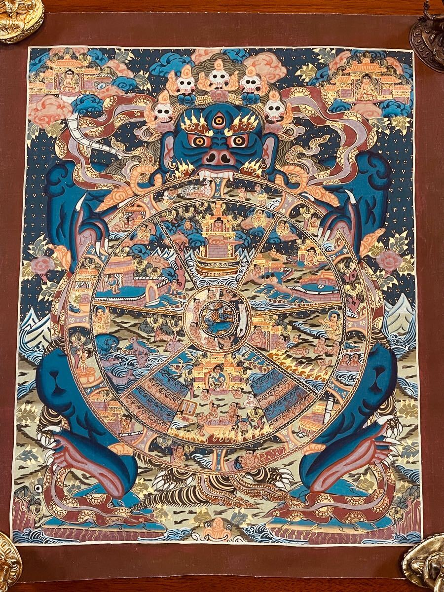 手描き肉筆画 チベット密教 新品 タンカ 曼荼羅 一点物 六道輪廻 D2 手描き肉筆画 チベット密教 新品 タンカ 曼荼羅 一点物 六道輪廻