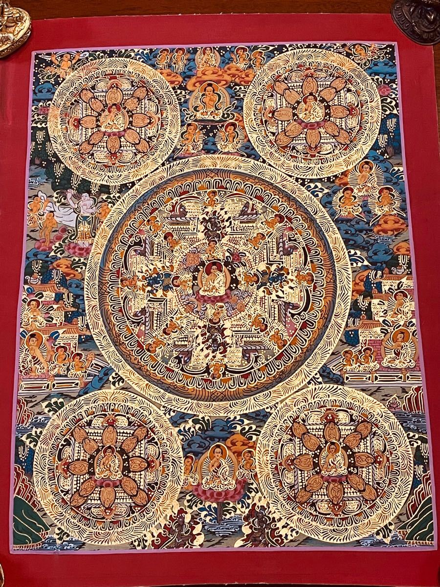 【チベット密教 新品 一点物 】手描き肉筆画 曼荼羅 仏陀 釈迦 仏画 D5 チベット密教 新品 一点物 】手描き肉筆画 曼荼羅 仏陀 釈迦