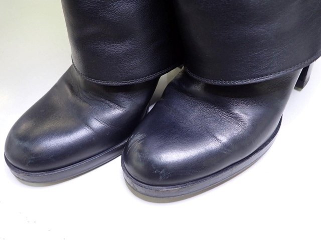 シャネル カバーロングブーツ size３４ 1/2（22-22.5cm相當(dāng)） ブラック レザー ヒール8cm■CHANEL ロングブーツ レディース