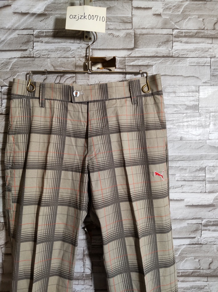 men's I52 PUMA GOLF プーマ ゴルフ チェック柄 スラックス ゴルフパンツ 73 ベージュ系 