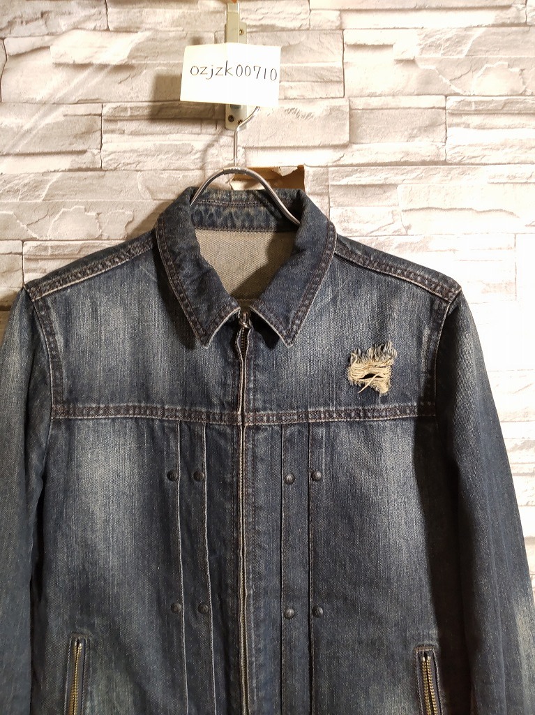 men's I107 CUSTOM CULTURE BLACK カスタムカルチャー ブラック ダメージ加工 ダブルジップ ジージャン 44 デニムジャケット
