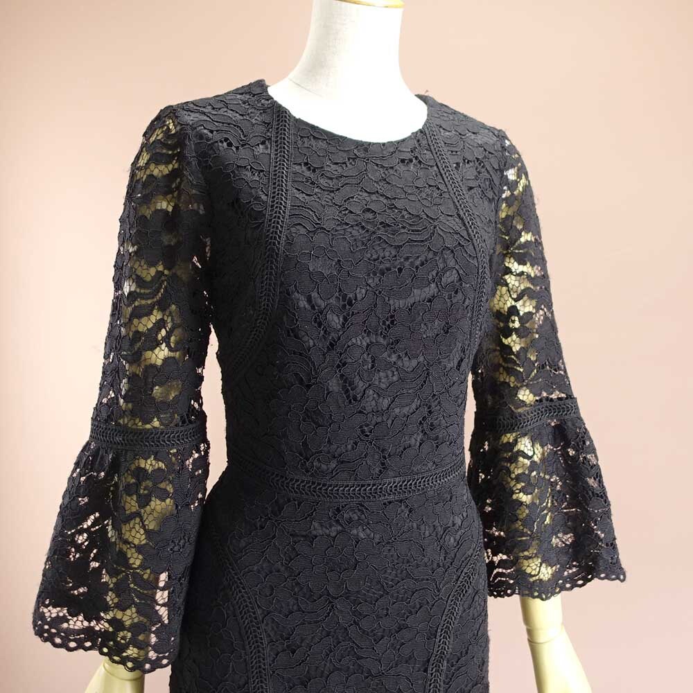 新品 アドリアナパペル 4/9號 黒 花柄 刺繍レース ワンピース パーティドレス 結婚式 二次會 披露宴 発表會 演奏會 フォーマル 華50F1804