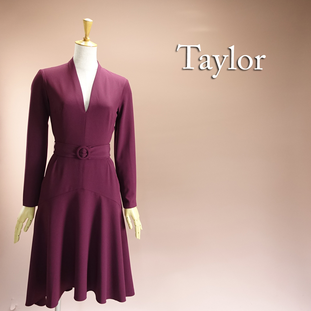 新品Taylorタイラー2/9號(hào) 紫 アズキ色 ワンピース ドレス ロング 長袖 ベルト付 フレアスカート Aライン 女子會(huì) 同窓會(huì) 謝恩會(huì) 華38F1903