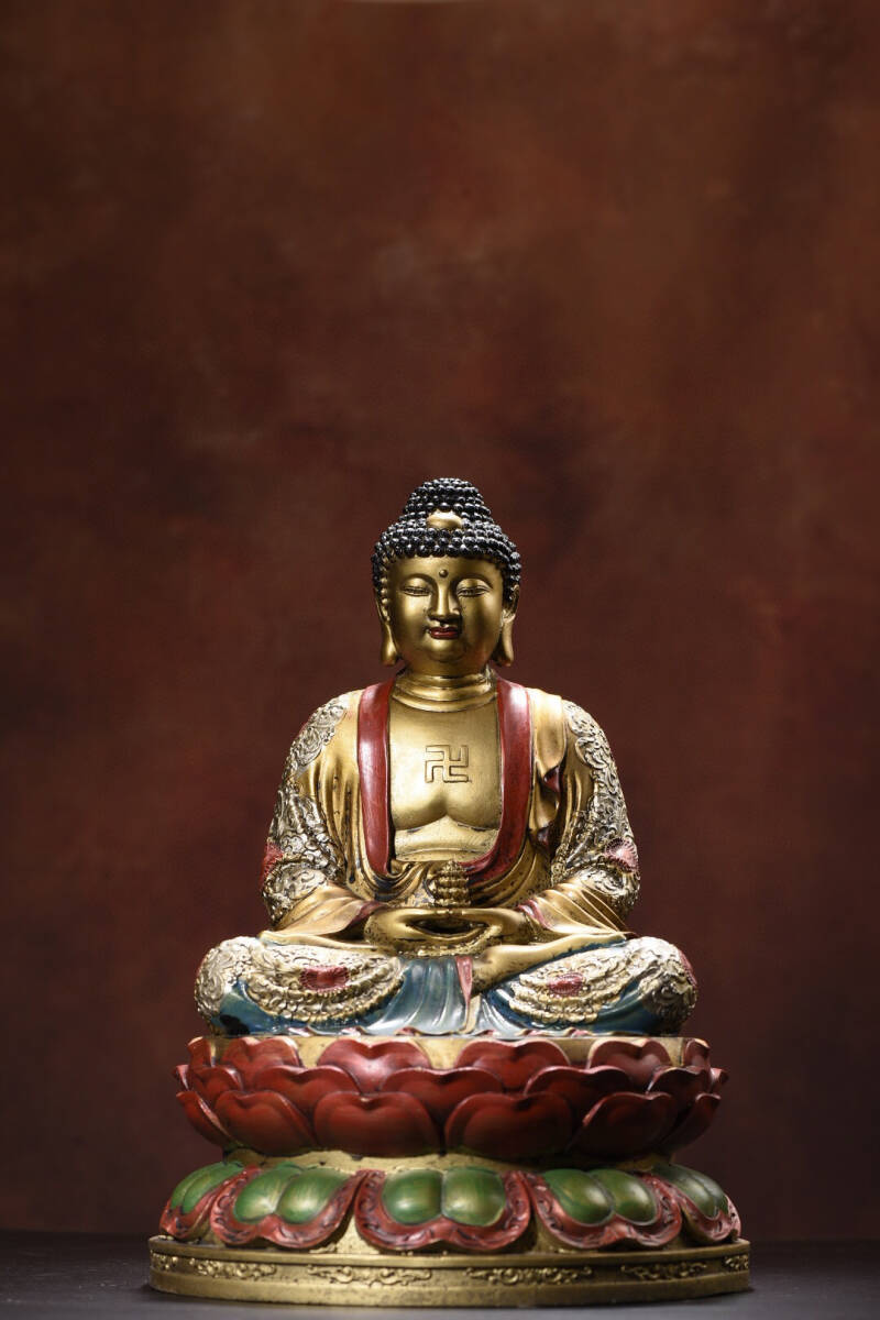 館蔵珍品 銅製 金鍍 彩繪 大日如來像』置物 賞物 貴重物品 館蔵珍品 銅製 金鍍 彩繪 大日如來像』置物 賞物 貴重物品