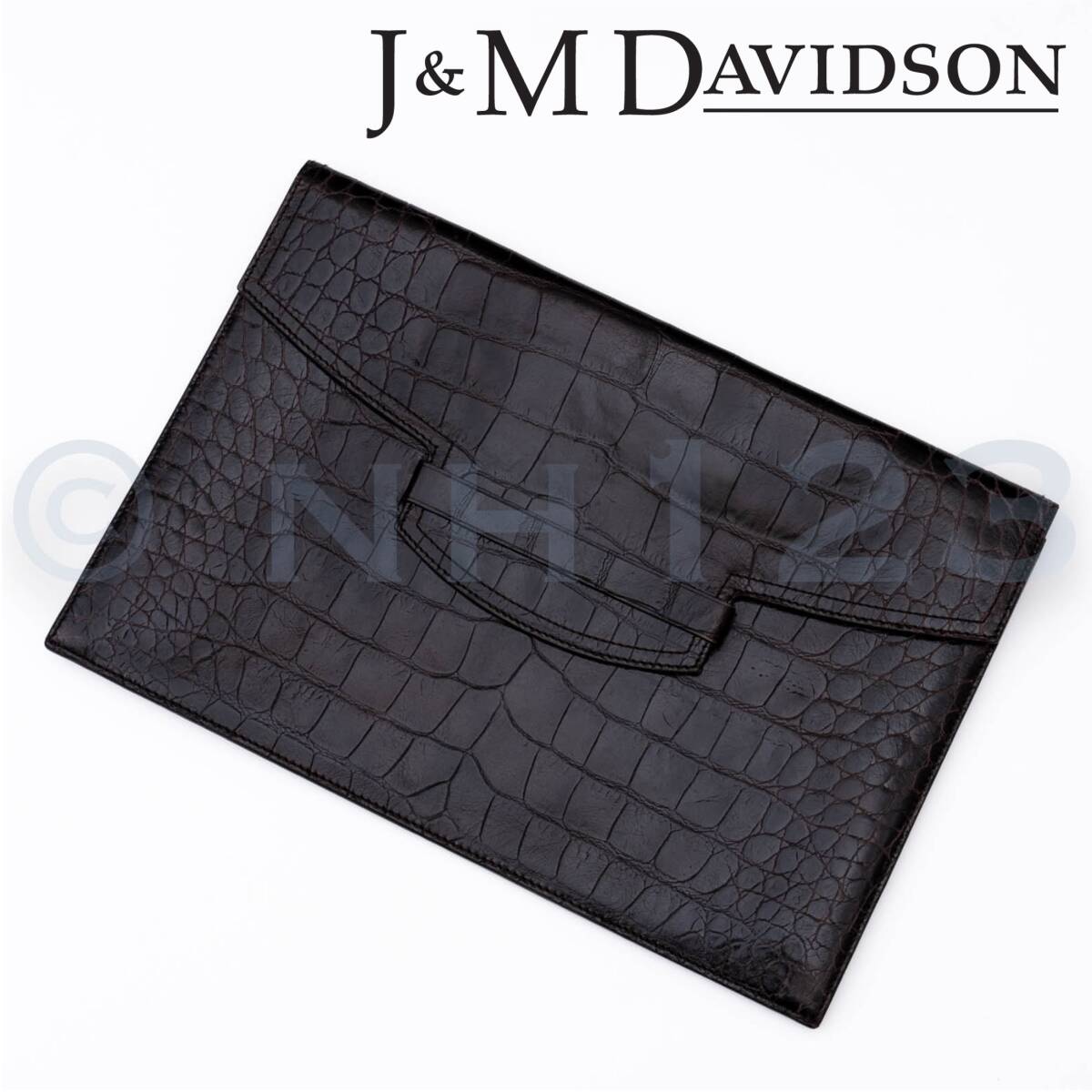 J&M DAVIDSON クラッチバッグ クロコダイル型押し ブラウン ワニ革 J&M DAVIDSON クラッチバッグ クロコダイル型押し ブラウン ワニ革