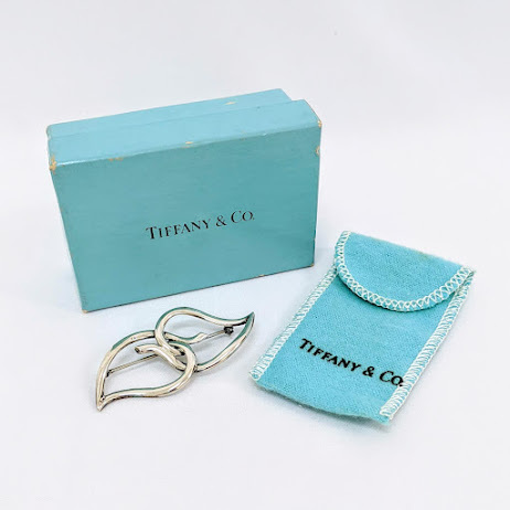 【7539】Tiffany&Co. ティファニー ダブルリーフ ブローチ STERLING刻印 シルバー製 7.7g 箱・保存袋付き 銀 Silver SV アクセサリー