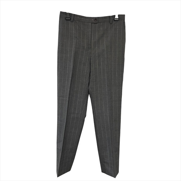 美品 JYUNKO SHIMADA ジュンコシマダ スラックス テーパード パンツ ストライプ グレー レディース 9号 m13895