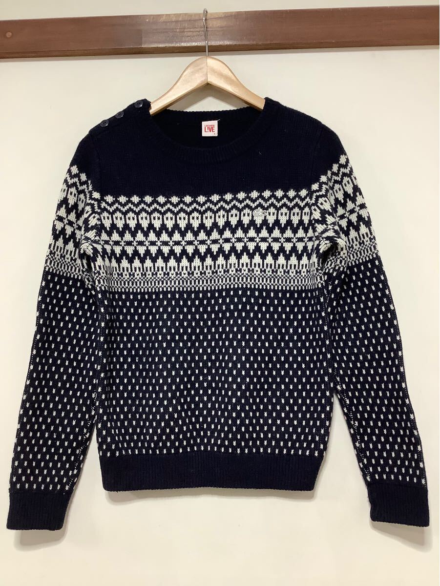 く1574 LACOSTE L!VE ラコステライブ セーター ニット S ネイビー フェアアイル ノルディック柄 レディース ウール