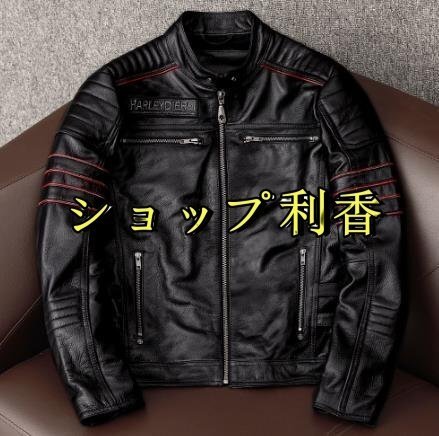 ハレーバイクレザージャケット 上品　本革 高級　牛革　刺繍　ライダースジャケット 革ジャン