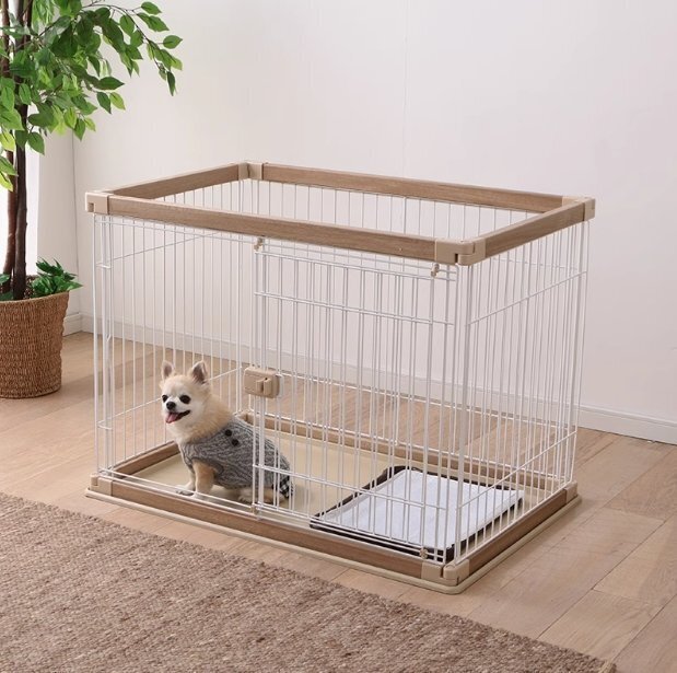 アイリスオーヤマ 犬 サークル ウッディサークル ロータイプ ライトナチュラル 小型犬用 幅97.5×奥行66.5×高さ55.5cm 色: アッシュグレー