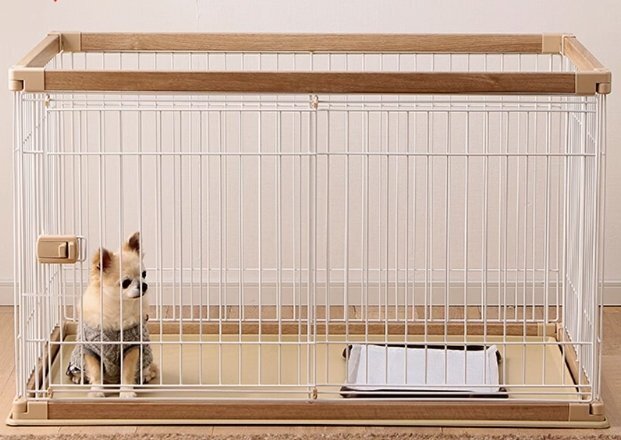 アイリスオーヤマ 犬 サークル ウッディサークル ロータイプ ライトナチュラル 小型犬用 幅97.5×奧行66.5×高さ55.5cm 色: アッシュグレー