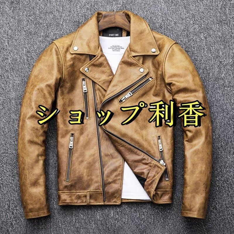 稀少品■メンズ 革ジャン ダブルライダース 最上級(jí) 牛革 レザージャケット バイクウエア ブルゾン 本革 オイルレザー S~4XL