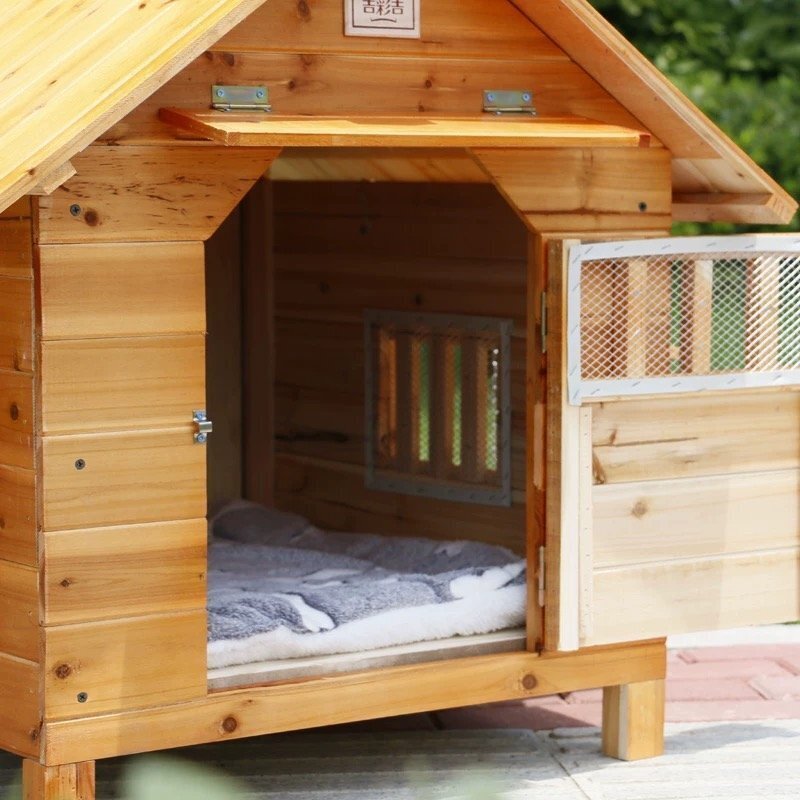豪華別荘 中型/大型犬用 ペットハウス 犬小屋ハウス おうち 屋外庭用 防水 ドア 窓 ベランダ 日よけ 表札 屋上ズックカバー付屬