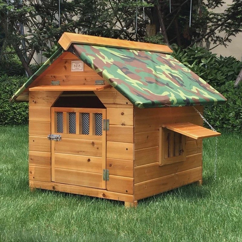豪華別荘 中型/大型犬用 ペットハウス 犬小屋ハウス おうち 屋外庭用 防水 ドア 窓 ベランダ 日よけ 表札 屋上ズックカバー付屬
