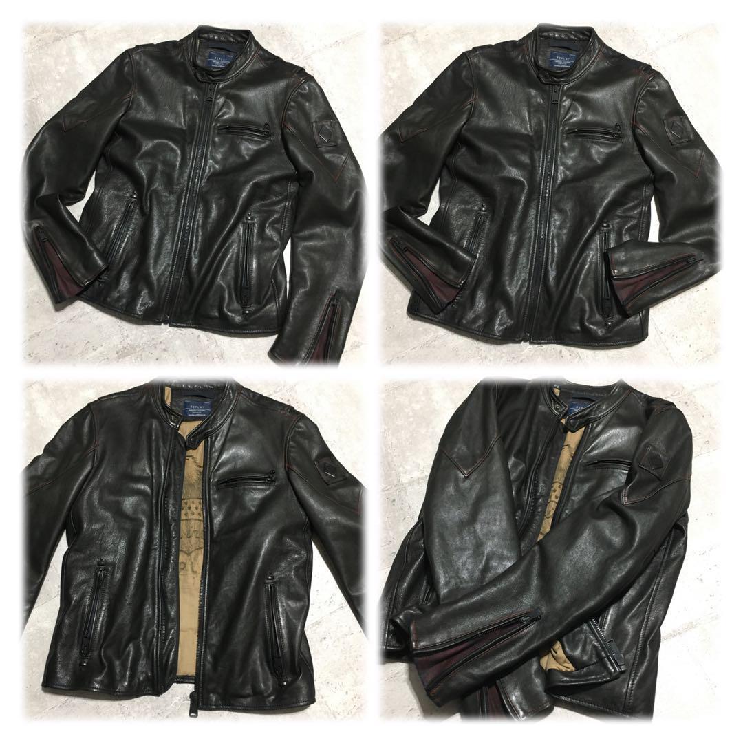 replay レザージャケット M 牛革 シングルライダース イタリア製 replay レザージャケット M 牛革 シングルライダース イタリア製