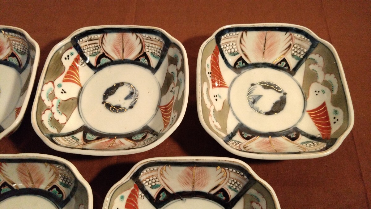 古伊万里　伊万里　色絵　金襴手　角皿　菓子皿　蔵出し　５客_画像4