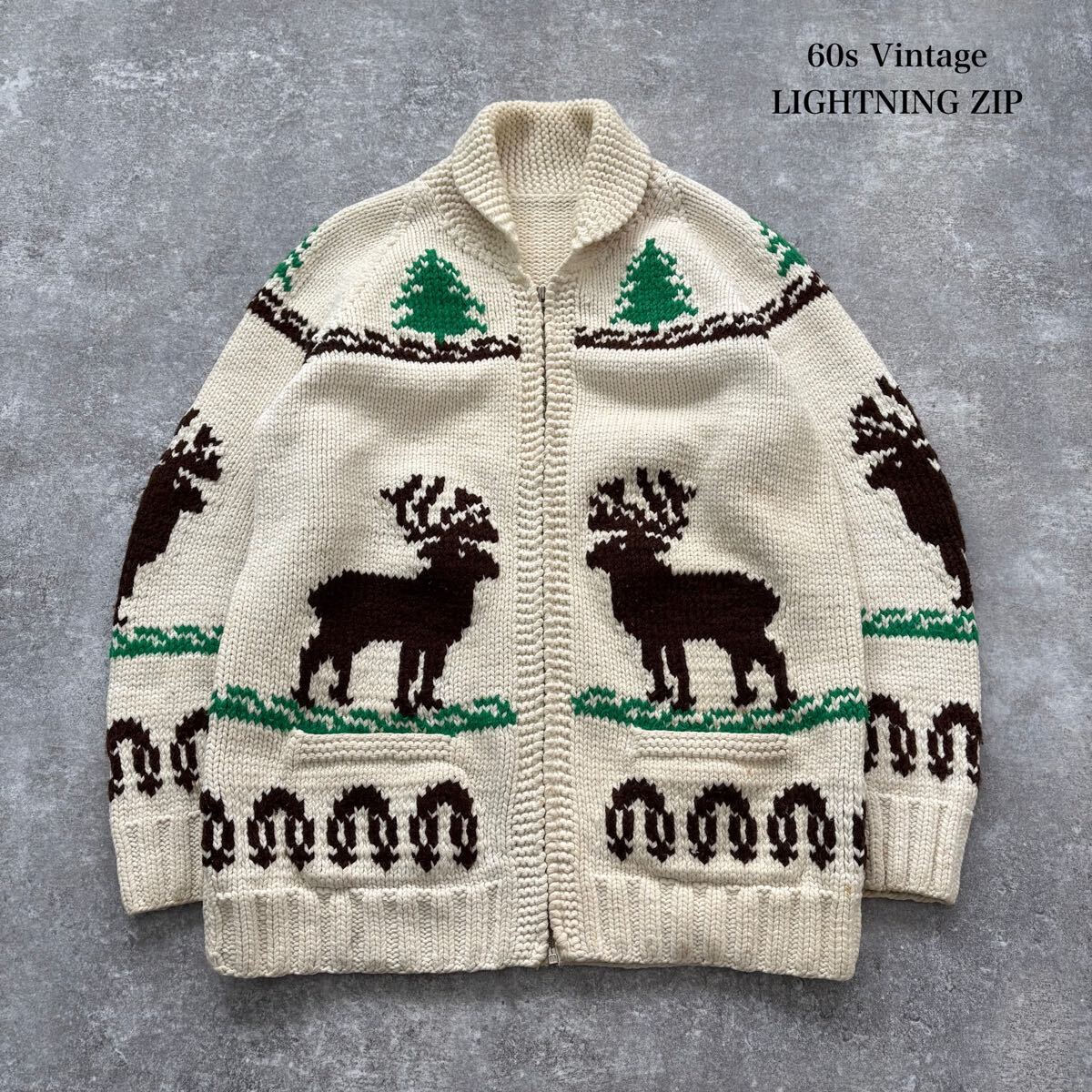 60s Vintage】LIGHTNING ZIP カウチンニットセーター 60s Vintage】LIGHTNING ZIP カウチンニットセーター