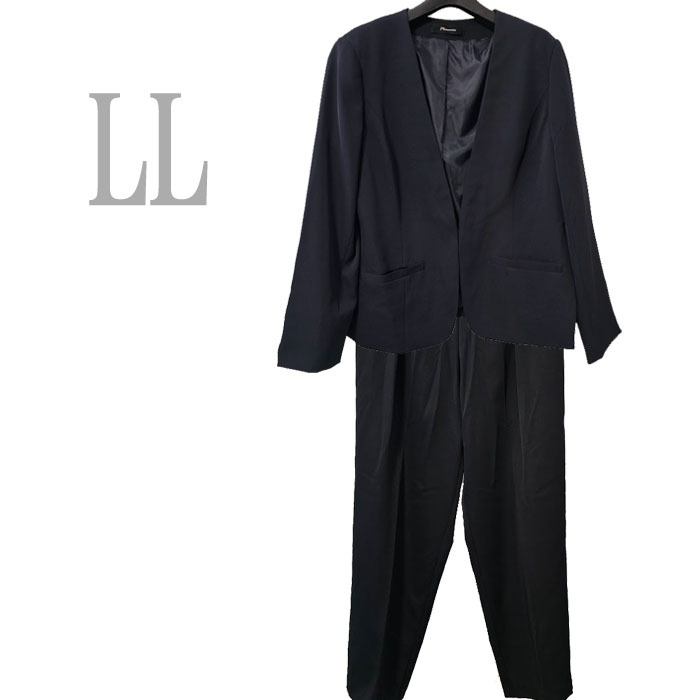 ●新品/2點(diǎn)/薄手/スーツ/ジャケット/パンツ/LL/ネイビー/レディース/リクルート●&1265