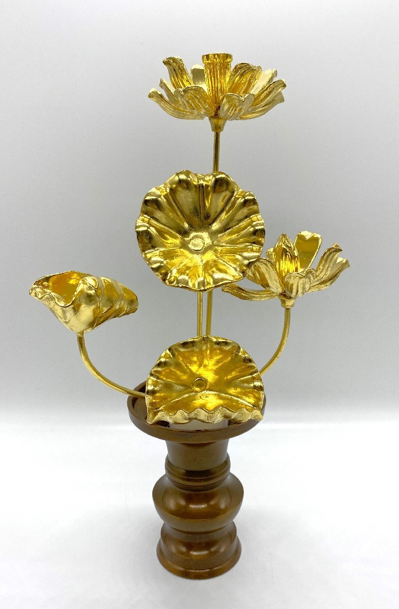 三枝堂】 新品 木製純金箔 常花 5寸5本立 〈1輪〉 ≪花立 三枝堂】 新品 木製純金箔 常花 5寸5本立 〈1輪〉 ≪花立