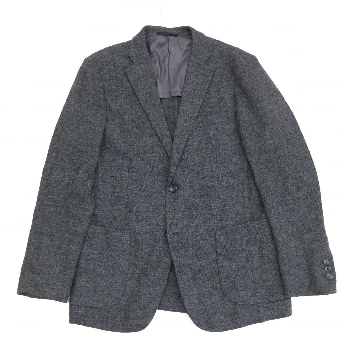 ●美品 UNIQLO ユニクロ ウールブレンド ニットジャケット M ダークグレー テーラードジャケット ブレザー 羽織り 国内正規品 メンズ 紳士