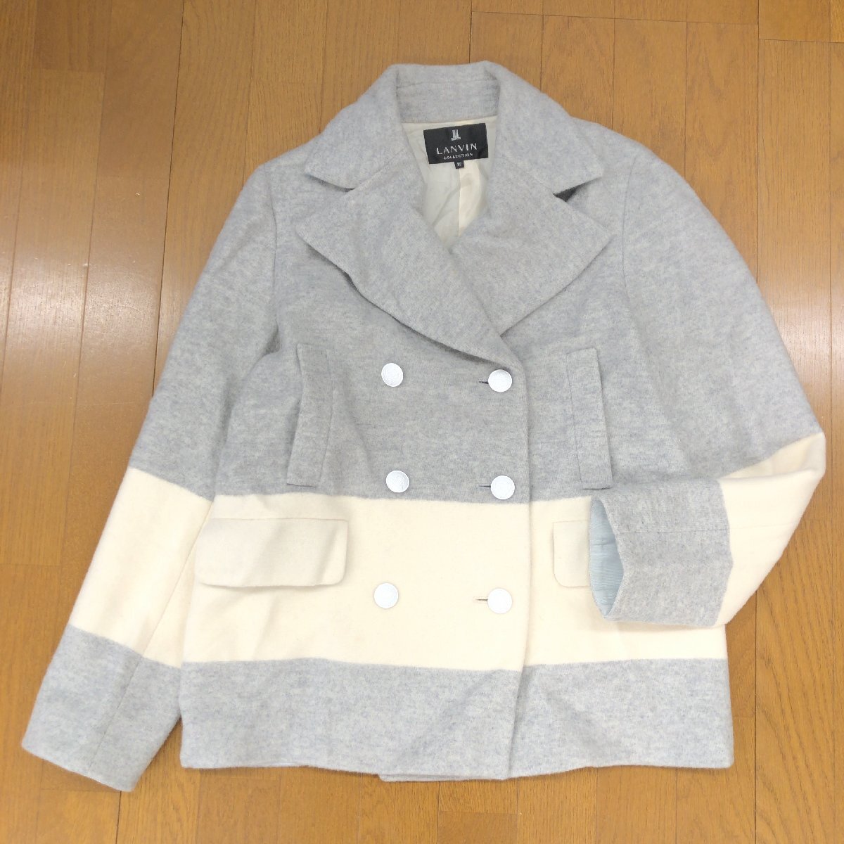 ●LANVIN COLLECTION ランバンコレクション バイカラー ウール ダブルジャケット 38(M) 日本製 ウールジャケット コート ブルゾン 女性用