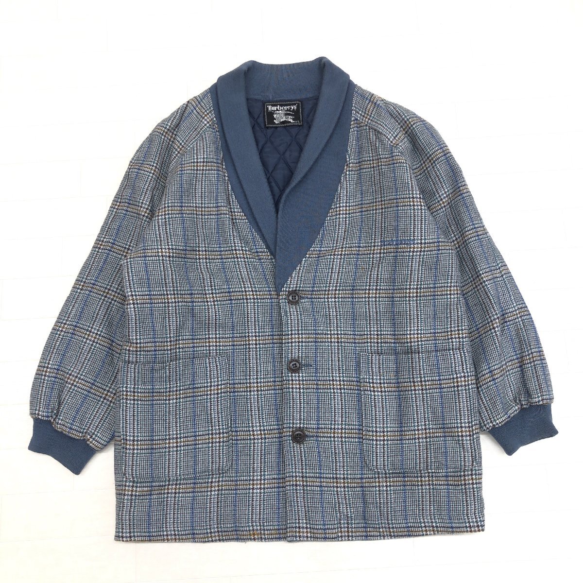 ◆BURBERRY’S バーバリーズ ロゴ刺繍 中綿入り ルームコート L 青系 ブルー系 ガウン ルームウェア 古着 ヴィンテージ 日本製 メンズ 紳士