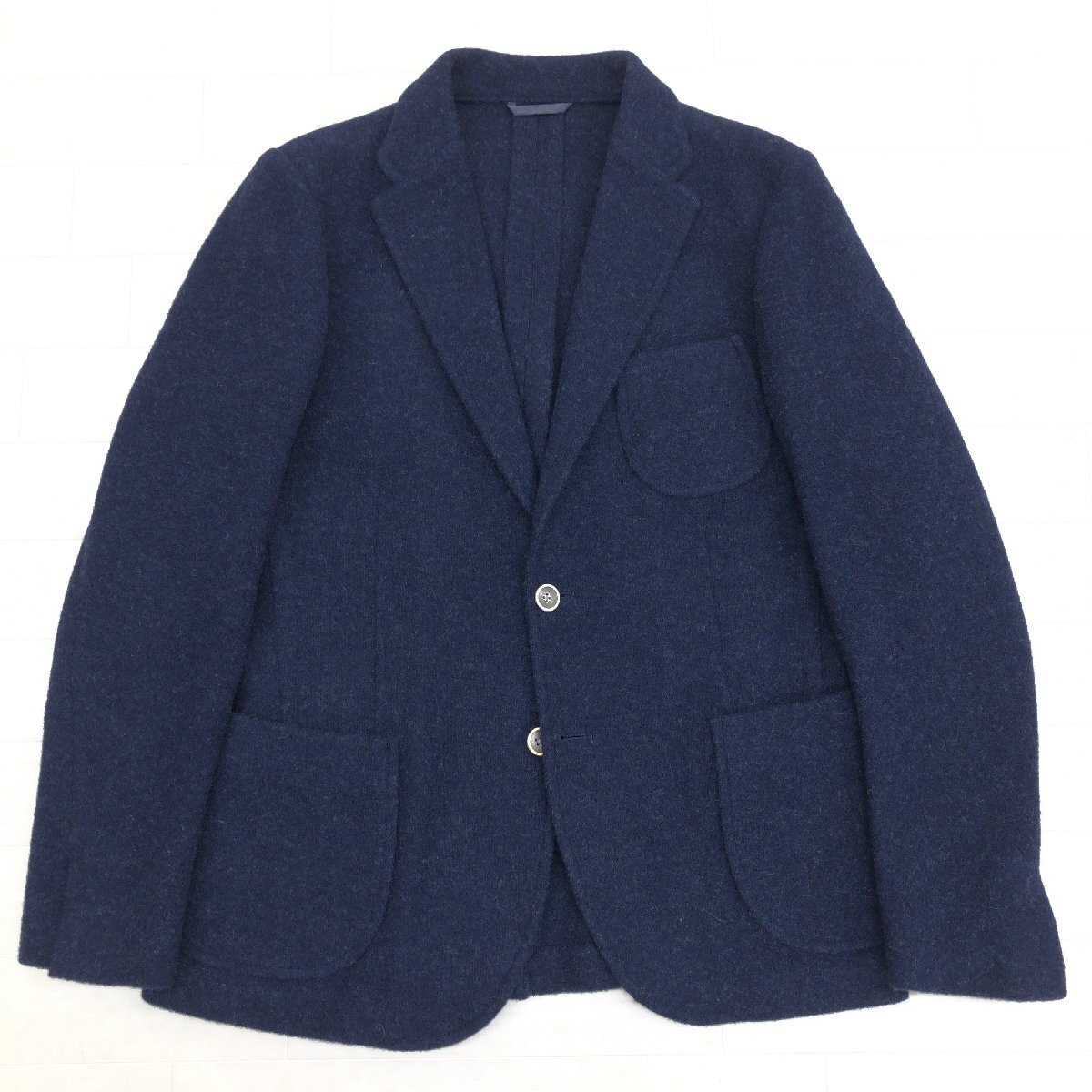 ●美品 SIMPLICITE PLUS シンプリシテェプリュス 英国MOON生地 ツイードジャケット 38(M) 紺 ネイビー テーラードジャケット ブレザー 紳士